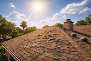 A roof with missing shingles, showing one of the main signs you need a new roof