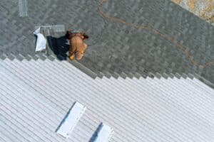 A roof replacement in progress showing the average roof replacement timeline