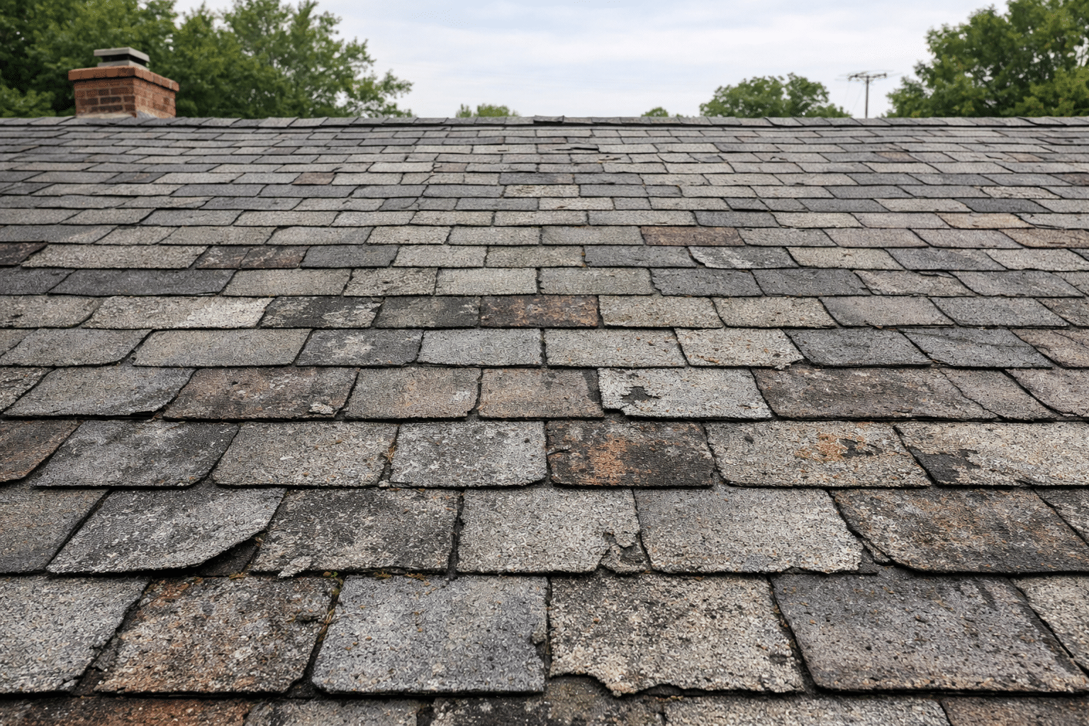 An older-looking roof shown in reference to the question "Does the age of your roof affect insurance rates?"