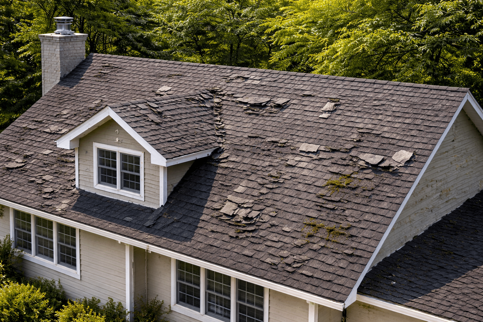 An old roof shown in a blog about roofing maintenance for aging roofs
